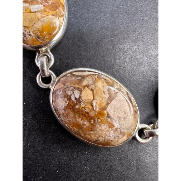 NEW Brecciated mookaite jasper sterling silver link bracelet - Picture 15 of 16